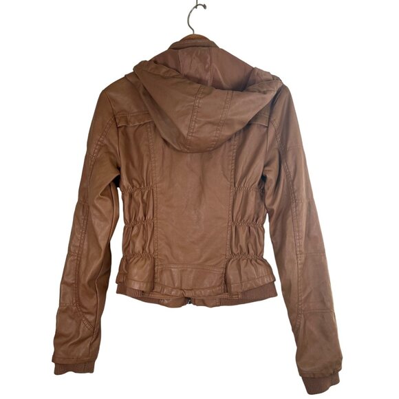 VTG Miss Posh Womens Size L Camel Vegan Faux Leather Zip Jacket Detachable Hood - Picture 2 of 13